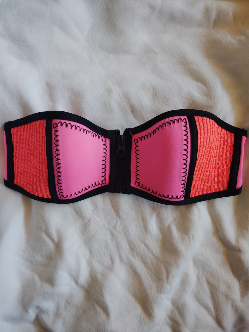 TEZENIS Neon Pink, Neon Orange, and Black Bandeau Bikini Top